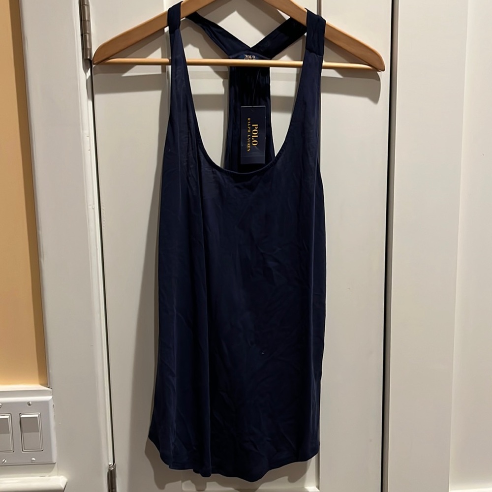 NWT Polo Ralph Lauren navy racerback tank cotton/viscose size M